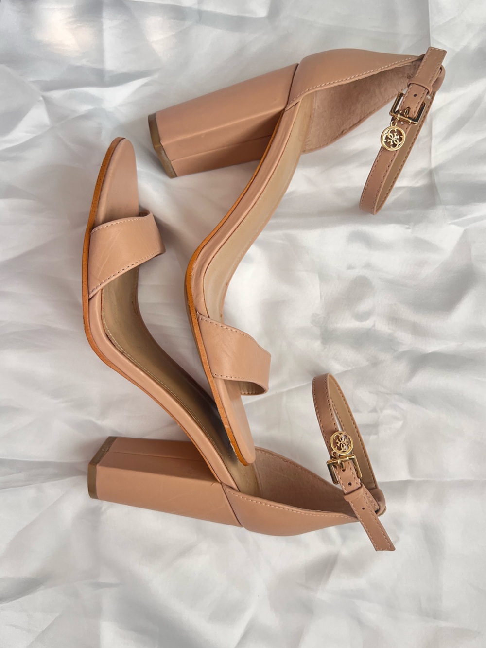 Guess Nude Block Heel Sandals with Ankle Strap 6 1/2